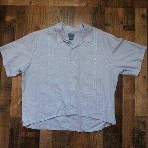 TropiCool Mens 4XL Light Blue Embroidred Button Up Hawaiian Camp Shirt